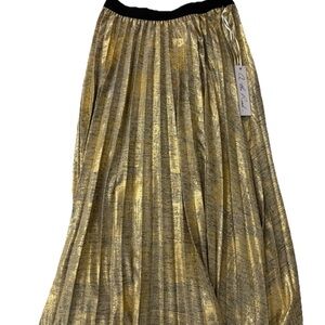 NWT On The Road Metallic Gold A-Line Skirt Pleated Size L